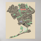 Queens, New York Typography Map Art Poster (Voorkant)
