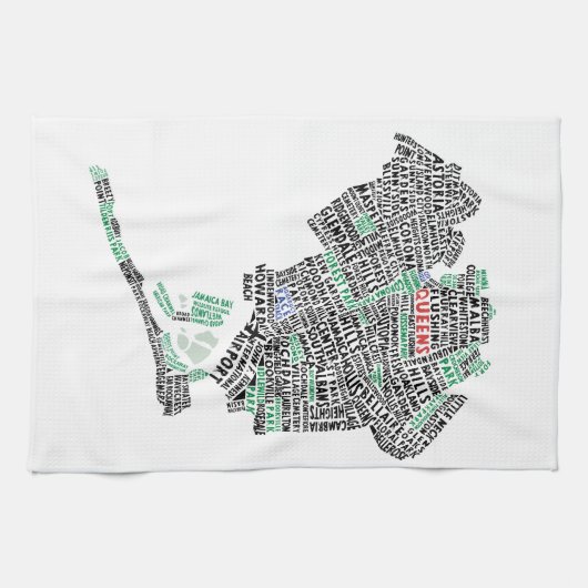 Queens, New York Typography Map Tea Towel Theedoek (Horizontaal)