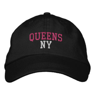 QUEENS NY Eenvoudig Hot Roze en Wit op Zwart Geborduurde Pet