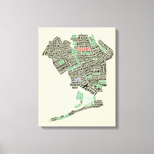 Queens NY Typografie Kaart Art Canvas Print (Voorkant)