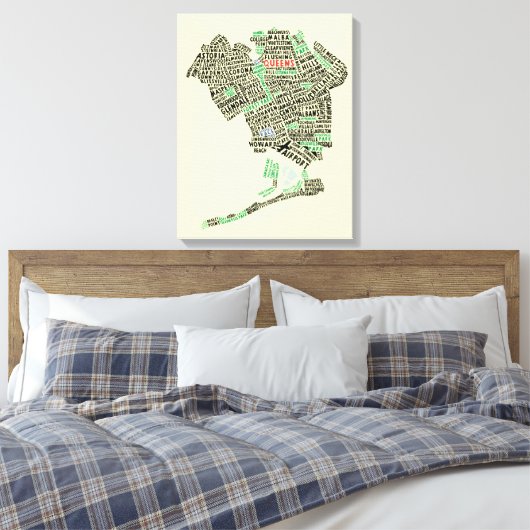 Queens NY Typografie Kaart Art Canvas Print (Insitu (Slaapkamer))