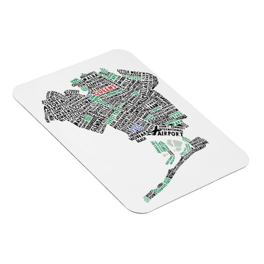 Queens NY Typografische Map Flexi Magnet Magneet (Rechterzijde)