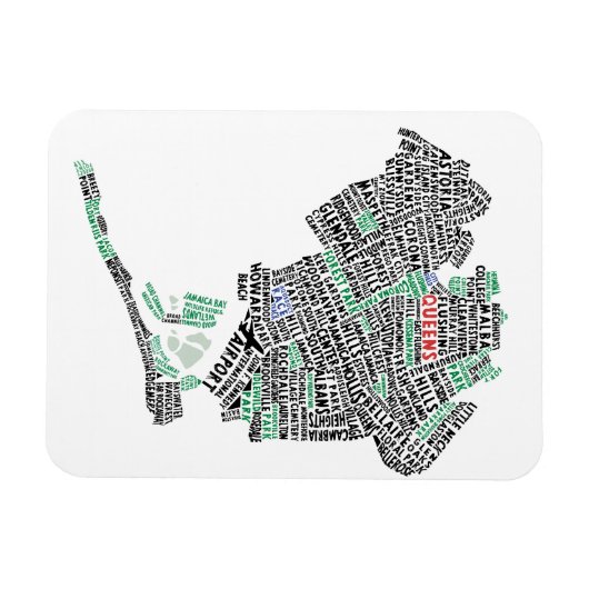 Queens NY Typografische Map Flexi Magnet Magneet (Horizontaal)