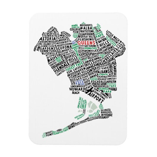 Queens NY Typografische Map Flexi Magnet Magneet (Verticaal)