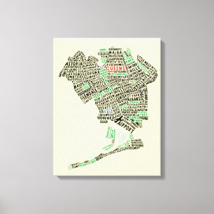 Queens NY Typography Map Canvas Print