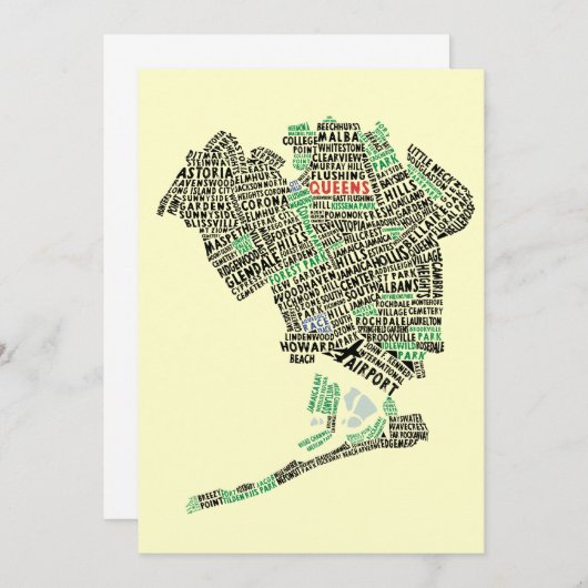 Queens NY Typography Map Party Kaart (Voorkant / Achterkant)