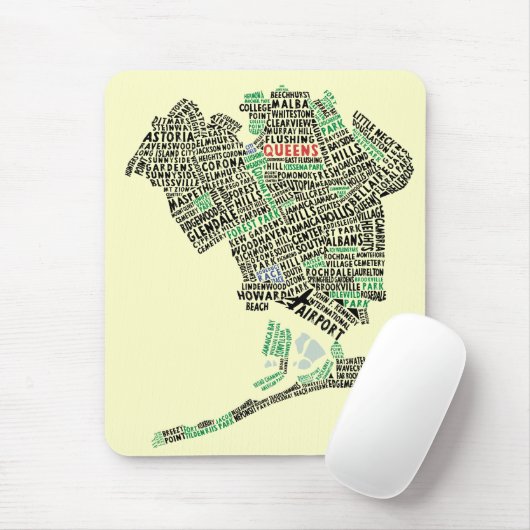 Queens NY Word Art Map Muismat (Met muis)