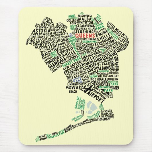 Queens NY Word Art Map Muismat (Voorkant)
