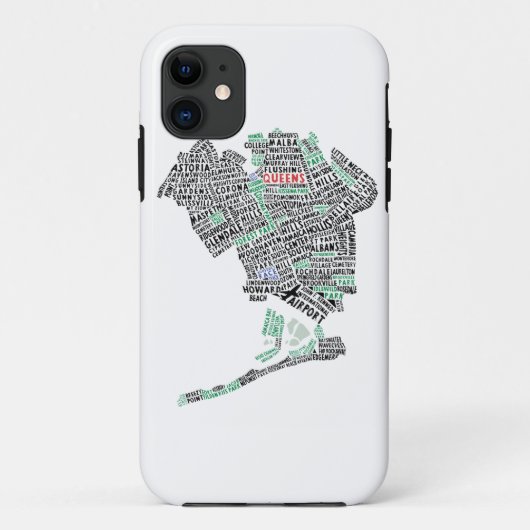 Queens NYC Typografische Kaart Klokje Case-Mate iPhone Case (Achterkant)