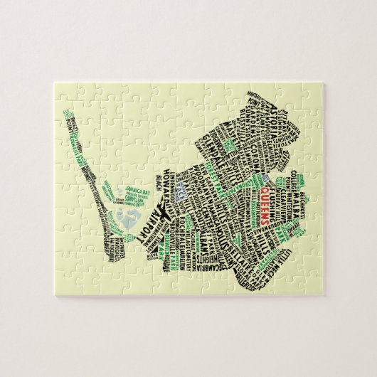 Queens NYC Typografische Map Jigzaag Puzzle Legpuzzel (Horizontaal)