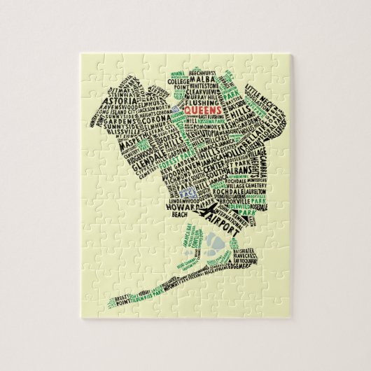 Queens NYC Typografische Map Jigzaag Puzzle Legpuzzel (Verticaal)
