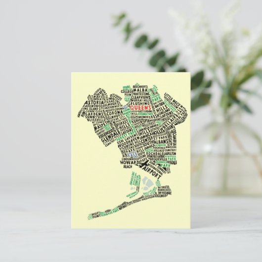 Queens NYC Typography Map Postcard Briefkaart (Staand voorkant)