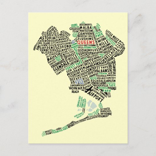Queens NYC Typography Map Postcard Briefkaart (Voorkant)