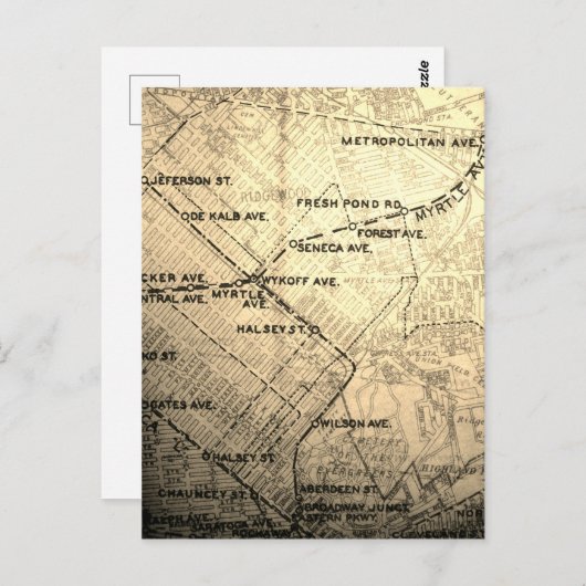 Queens NYC Vintage Map Briefkaart (Voorkant / Achterkant)