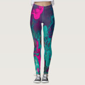 Queen's Potion Magenta & Blauwgroen Abstracte rook Leggings (Voorkant)