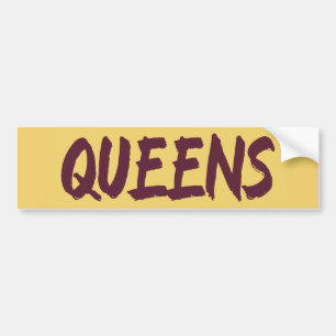 Queens Text Base Design on Yellow Background Bumpe Bumpersticker