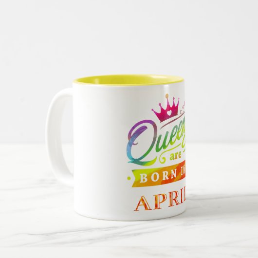 Queens wordt geboren in April Birthday Gift Tweekleurige Koffiemok (Voorkant links)