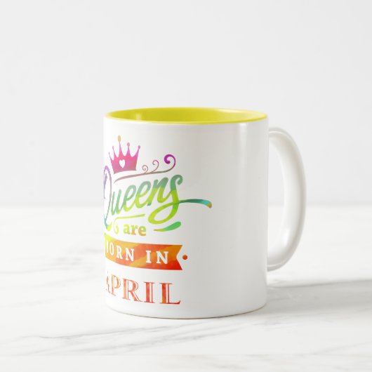 Queens wordt geboren in April Birthday Gift Tweekleurige Koffiemok (Voorkant rechts)
