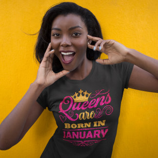 Queens wordt geboren in januari Faux Glitter Birth T-shirt