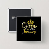 Queens wordt geboren in januari Vrouwendag Vierkante Button 5,1 Cm (Voorkant /achterkant)