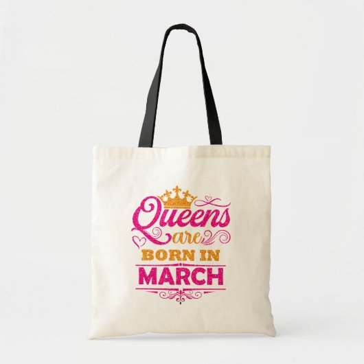 Queens wordt geboren in maart Faux Glitter Birthda Tote Bag (Voorkant)