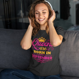 Queens wordt geboren in september Faux Glitter Bir T-shirt