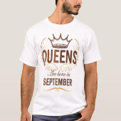 Queens wordt geboren in september t-shirt (Voorkant)