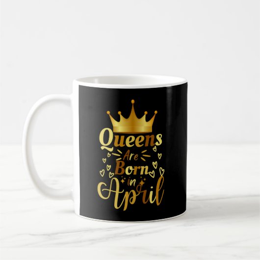 Queens wordt in april geboren koffiemok (Links)