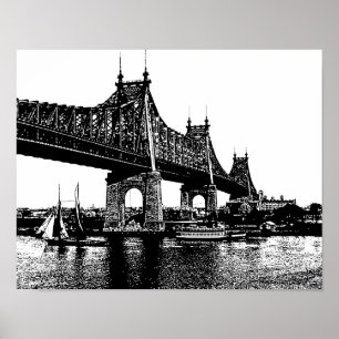 Queensboro Bridge Boten Oceaan nautische kunst Poster