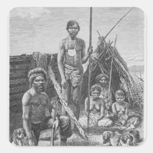 Queensland aborigines gegraveerd op een foto vierkante sticker