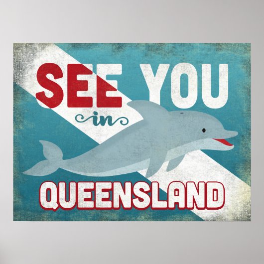 Queensland Dolphin - Retro Vintage Travel Poster (Voorkant)