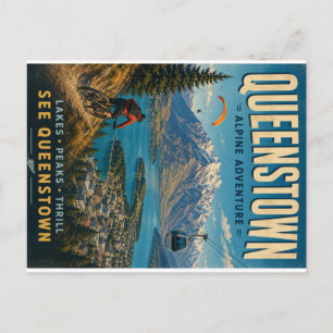 Queenstown Alpine Avontuur Digitale Kunstprint Feestdagenkaart