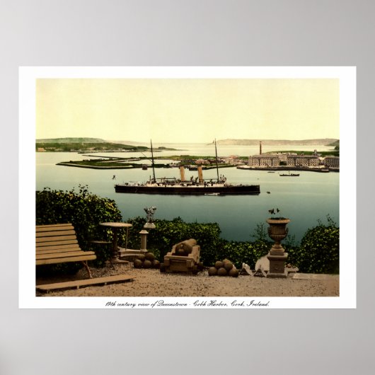 Queenstown - Cobh Harbor Cork & stoomschip Poster (Voorkant)