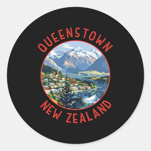 Queenstown New Zealand Retro Distressed Circle Ronde Sticker (Voorkant)