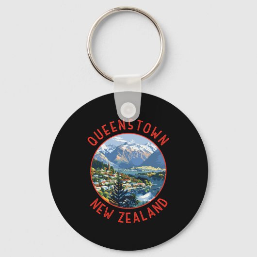 Queenstown New Zealand Retro Distressed Circle  Sleutelhanger (Voorkant)