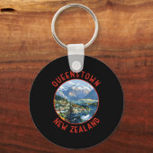 Queenstown New Zealand Retro Distressed Circle  Sleutelhanger (Voorkant)