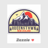 Queenstown New Zealand Retro Mountain Sticker (Vel)