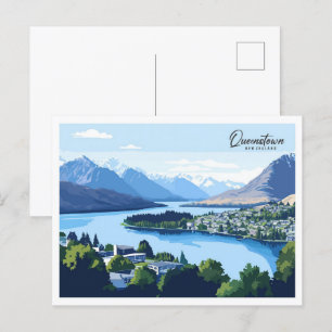 Queenstown Nieuw-Zeeland Illustratie Reizen Briefkaart
