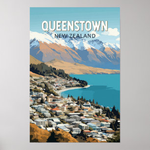 Queenstown Nieuw-Zeeland Reizen Kunst Vintage Poster