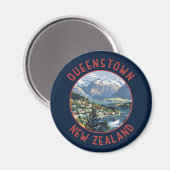 Queenstown Nieuw-Zeeland Retro Distress Circle Magneet (Voorkant / Achterkant)