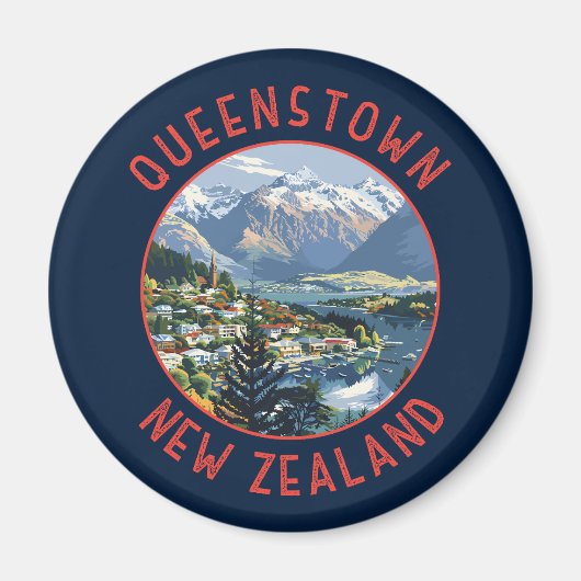 Queenstown Nieuw-Zeeland Retro Distress Circle Magneet (Voorkant)