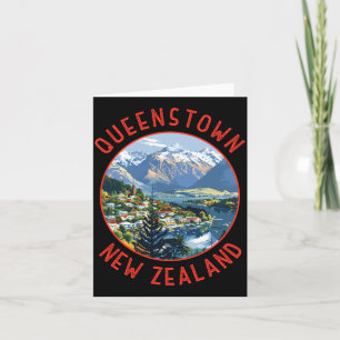Queenstown Nieuw-Zeeland Retro Vervuild Rond Kaart