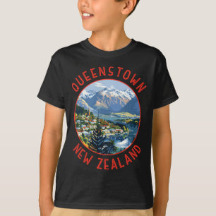 Queenstown Nieuw-Zeeland Retro Vervuild Rond  T-shirt