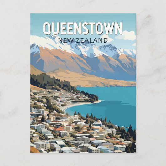 Queenstown Nieuw-Zeeland Travel Art Vintage Briefkaart (Voorkant)