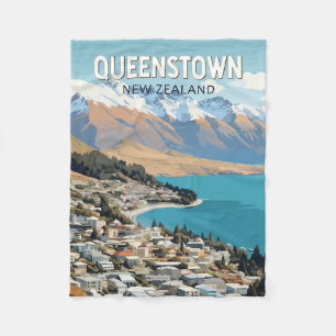Queenstown Nieuw-Zeeland Travel Art Vintage Fleece Deken