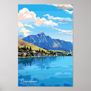 Queenstown Nieuw-Zeeland Travel Art Vintage Poster