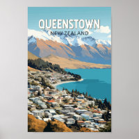 Queenstown Nieuw-Zeeland Travel Art Vintage