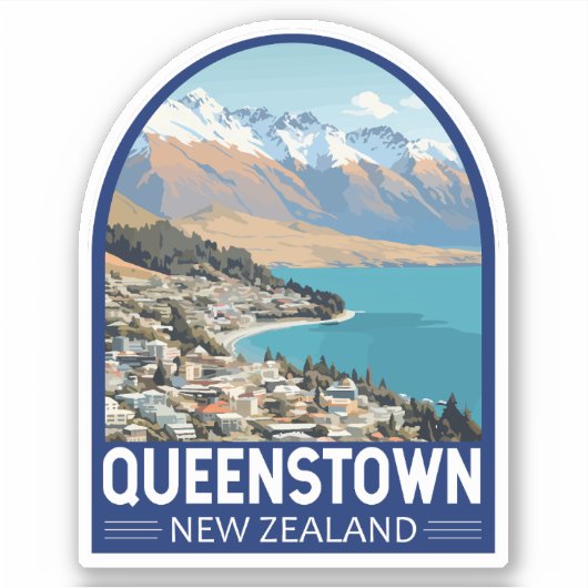 Queenstown Nieuw-Zeeland Travel Art Vintage Sticker (Voorkant)