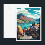 Queenstown Nieuw-Zeeland vintage reisillustratie Briefkaart<br><div class="desc">Queenstown Nieuw-Zeeland Art vintage reisplaats illustratie</div>
