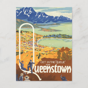 Queenstown, Nieuw-Zeeland Vintage Travel Briefkaart